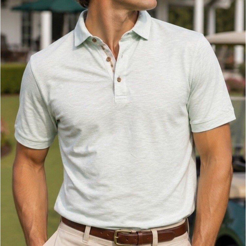 Johnston & Murphy Men’s XL Heather Green Short Sleeve Collared Button Polo Shirt